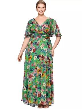 Betsy & Adam Green Floral Wrap Maxi Dress. Size 20W